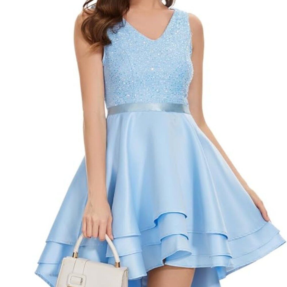 NWT Sequined High-Low Cocktail Dress | Light Blue | Women's XL